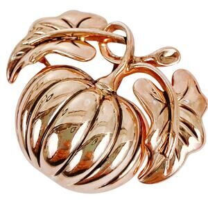 Vintage Signed Best Pumpkin Brooch Gold Tone Pendant 1980s Fall Thanksgiving Pin